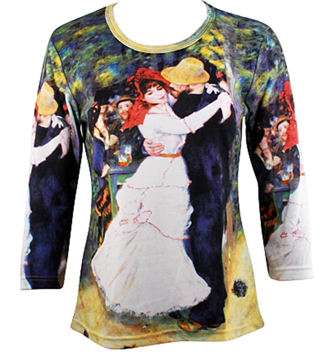 Renior Dance at Bougival, Scoop Neck, Hand Silk Screened 3/4 Sleeve Artistic Top