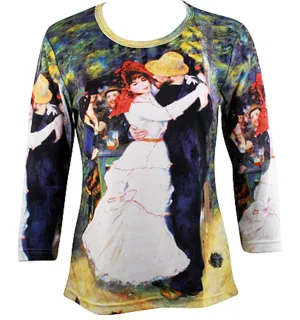 Renior Dance at Bougival, Scoop Neck, Hand Silk Screened 3/4 Sleeve Artistic Top