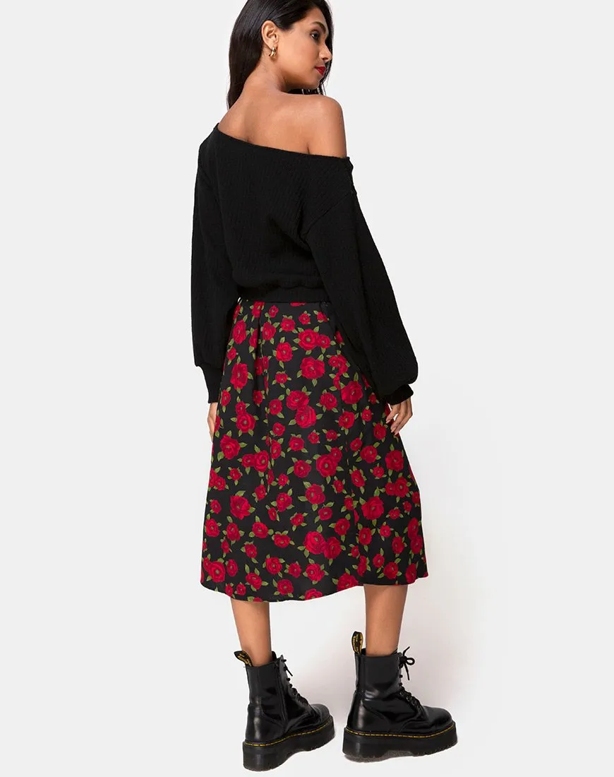 Saika Midi Skirt in Roaming Rose Black