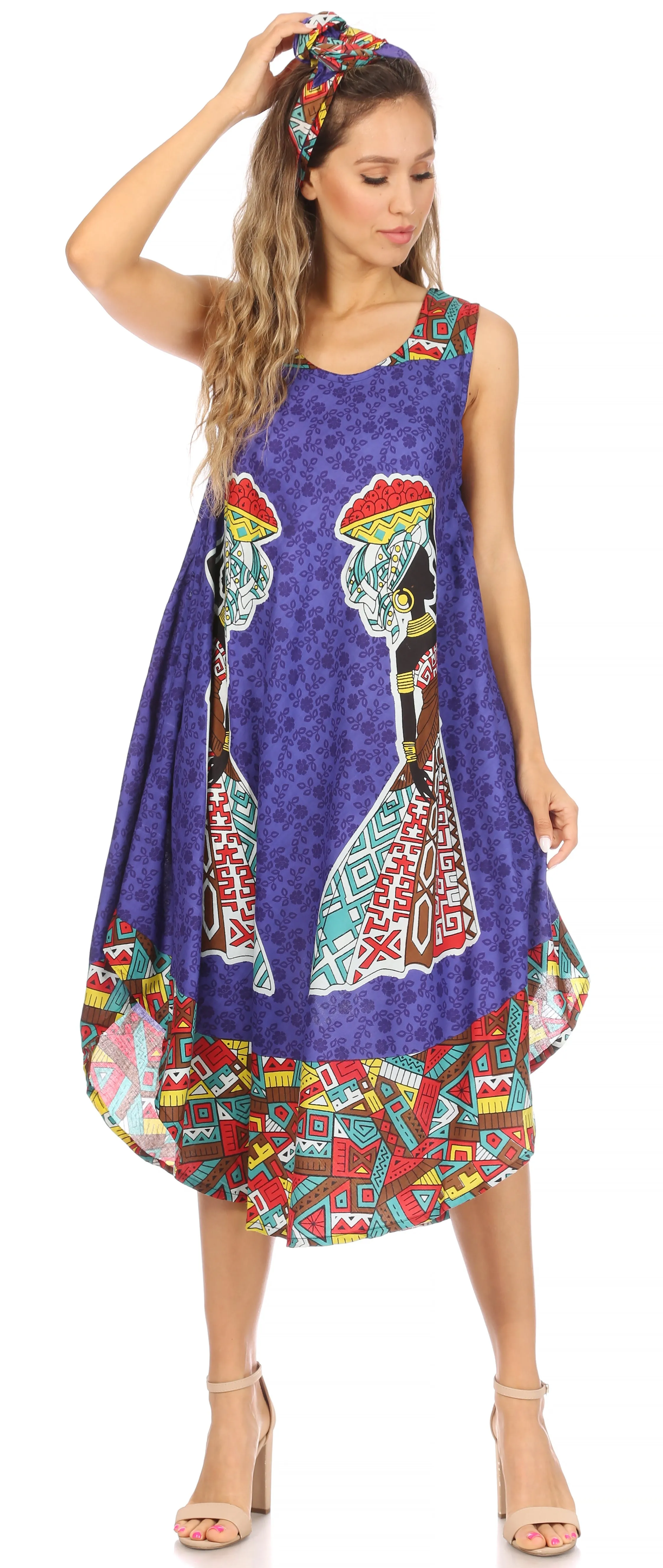 Sakkas Urbi Women's Casual African Print Beach Sleeveless Cover-up Caftan Dress