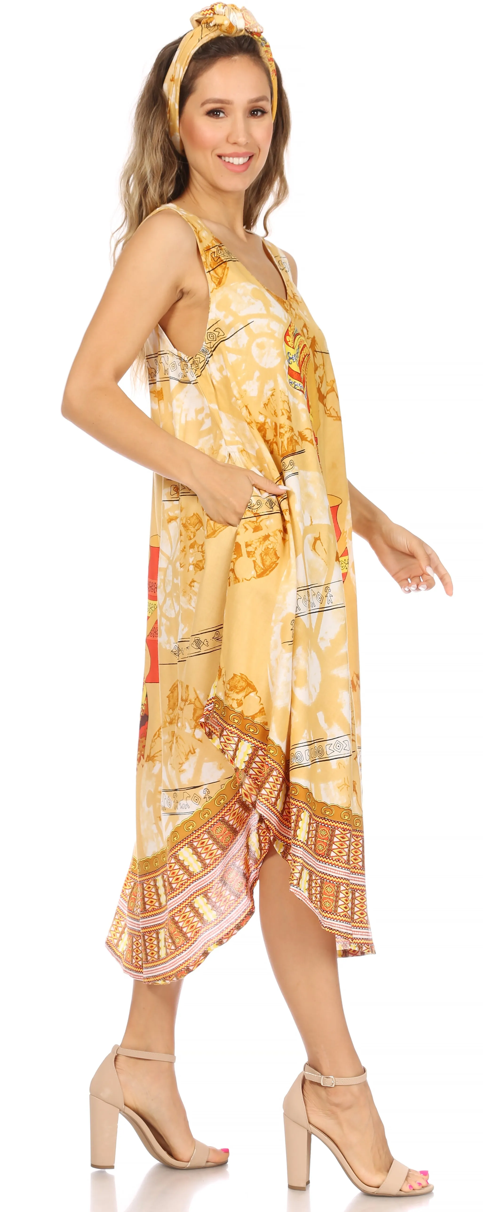 Sakkas Urbi Women's Casual African Print Beach Sleeveless Cover-up Caftan Dress