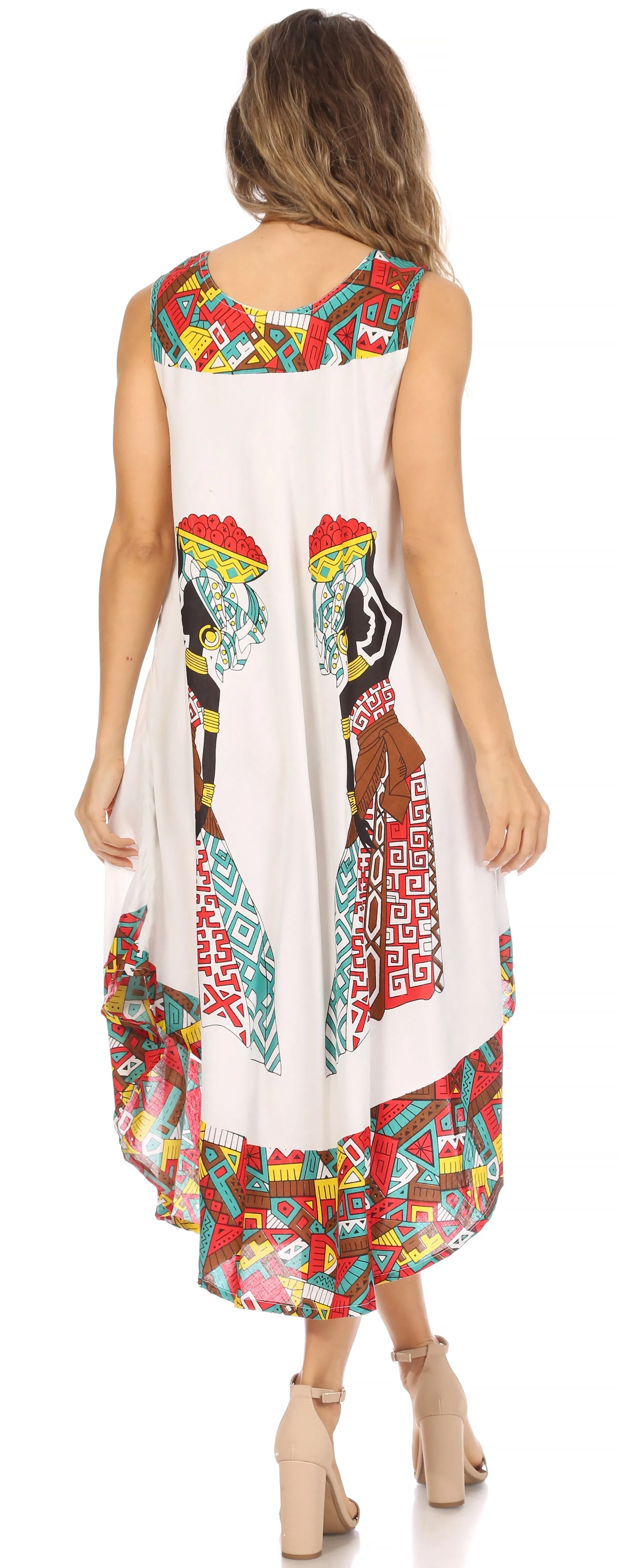 Sakkas Urbi Women's Casual African Print Beach Sleeveless Cover-up Caftan Dress