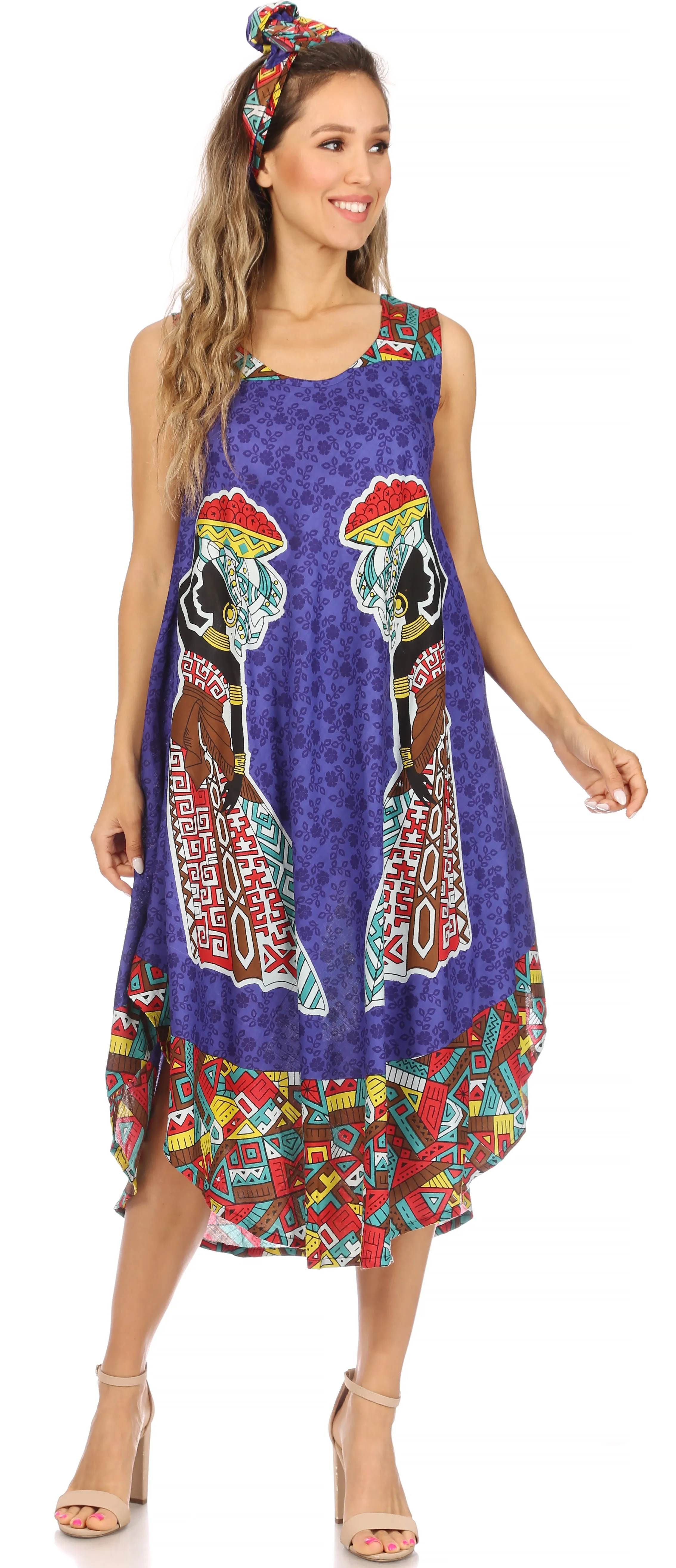 Sakkas Urbi Women's Casual African Print Beach Sleeveless Cover-up Caftan Dress