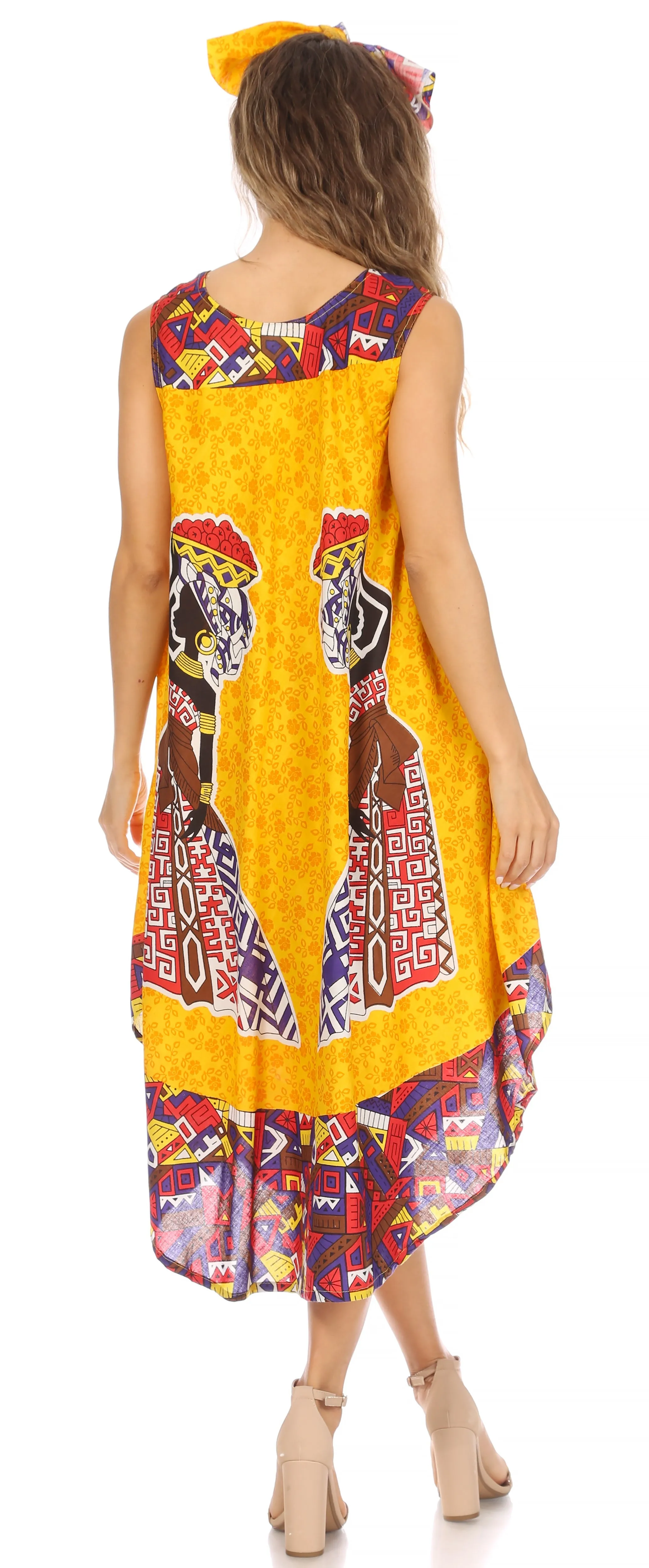 Sakkas Urbi Women's Casual African Print Beach Sleeveless Cover-up Caftan Dress