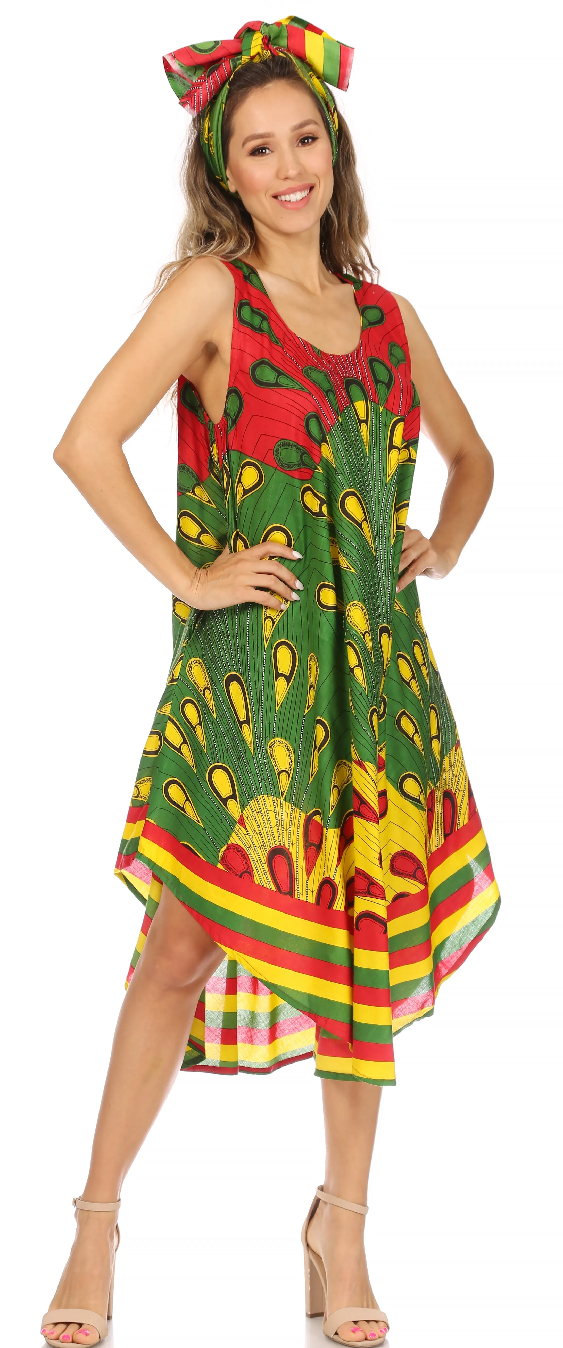 Sakkas Urbi Women's Casual African Print Beach Sleeveless Cover-up Caftan Dress