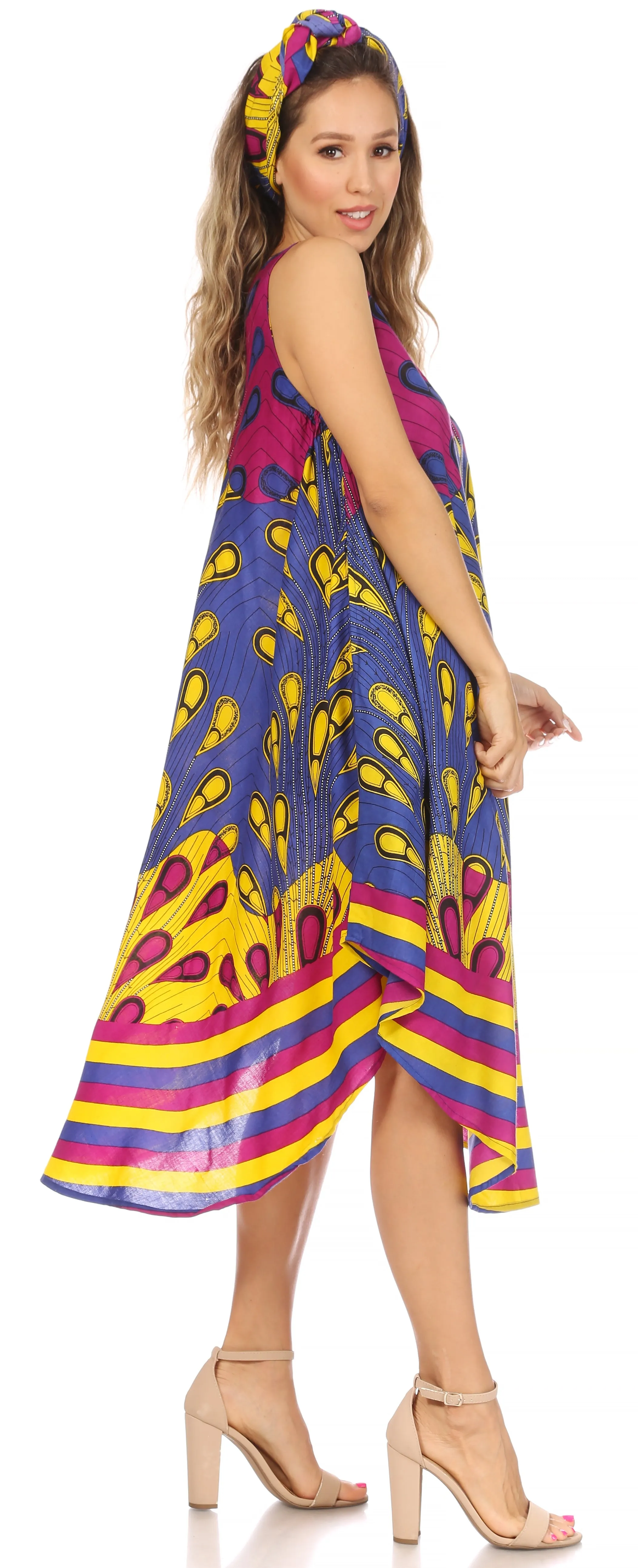 Sakkas Urbi Women's Casual African Print Beach Sleeveless Cover-up Caftan Dress