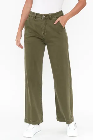 Scarlett Khaki Wide Leg Denim Pants