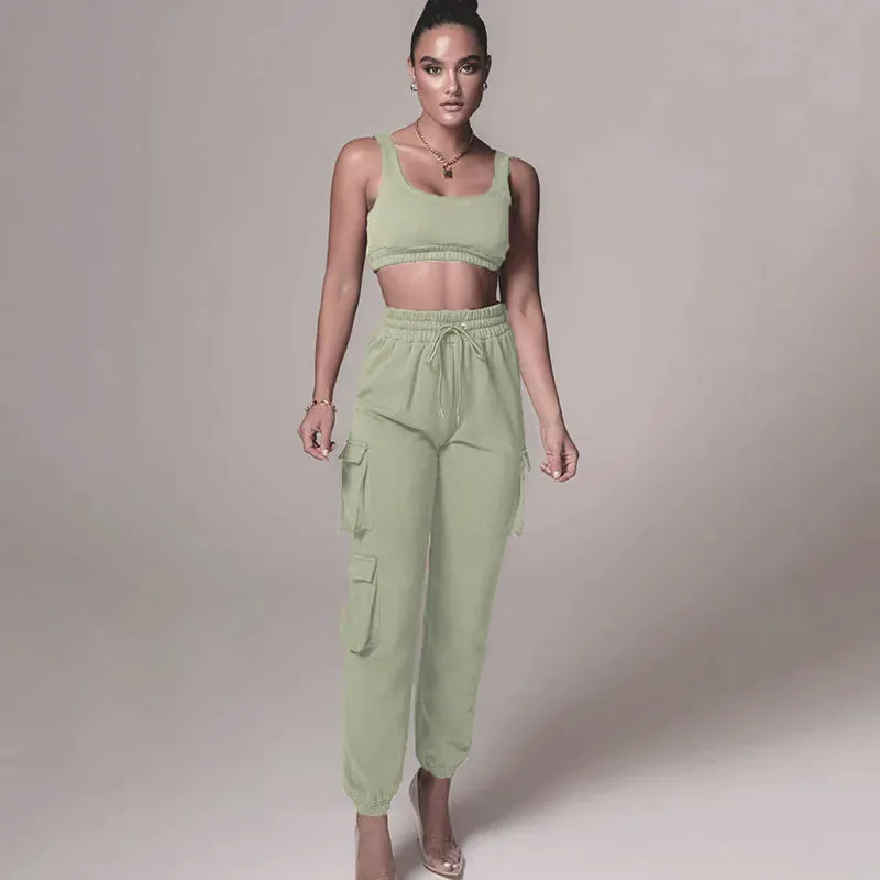 Solid Athleisure Casual Sporty Tracksuit Sets For Women Tank Top And Jogger Pants Suit Summer Two Piece Outfit Fashion 2023 Set