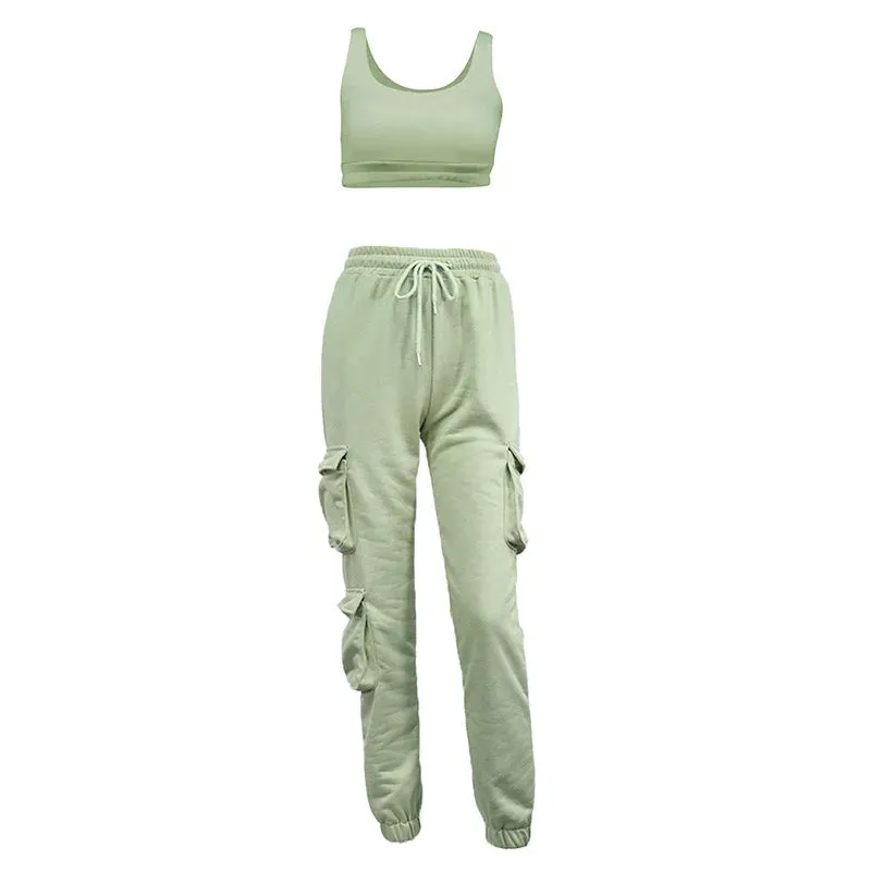 Solid Athleisure Casual Sporty Tracksuit Sets For Women Tank Top And Jogger Pants Suit Summer Two Piece Outfit Fashion 2023 Set