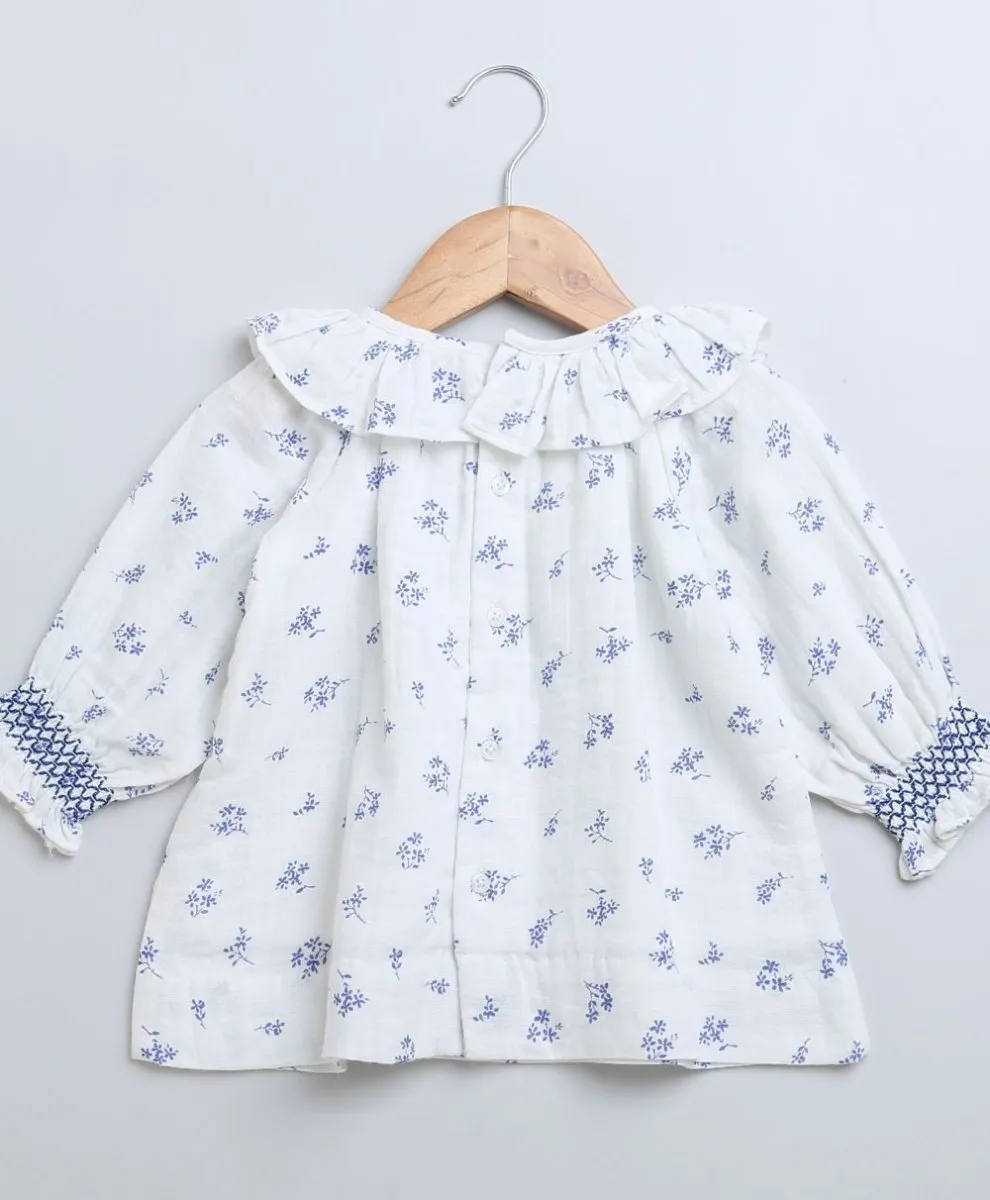 Sweetlime By AS Baby Girls Blue Floral Printed Cotton Dress with a Bloomer.