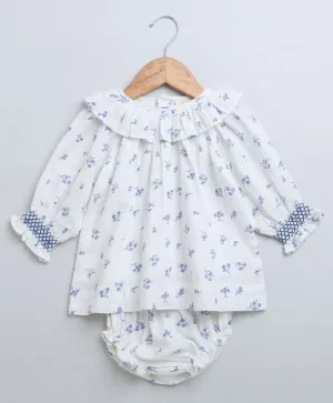 Sweetlime By AS Baby Girls Blue Floral Printed Cotton Dress with a Bloomer.