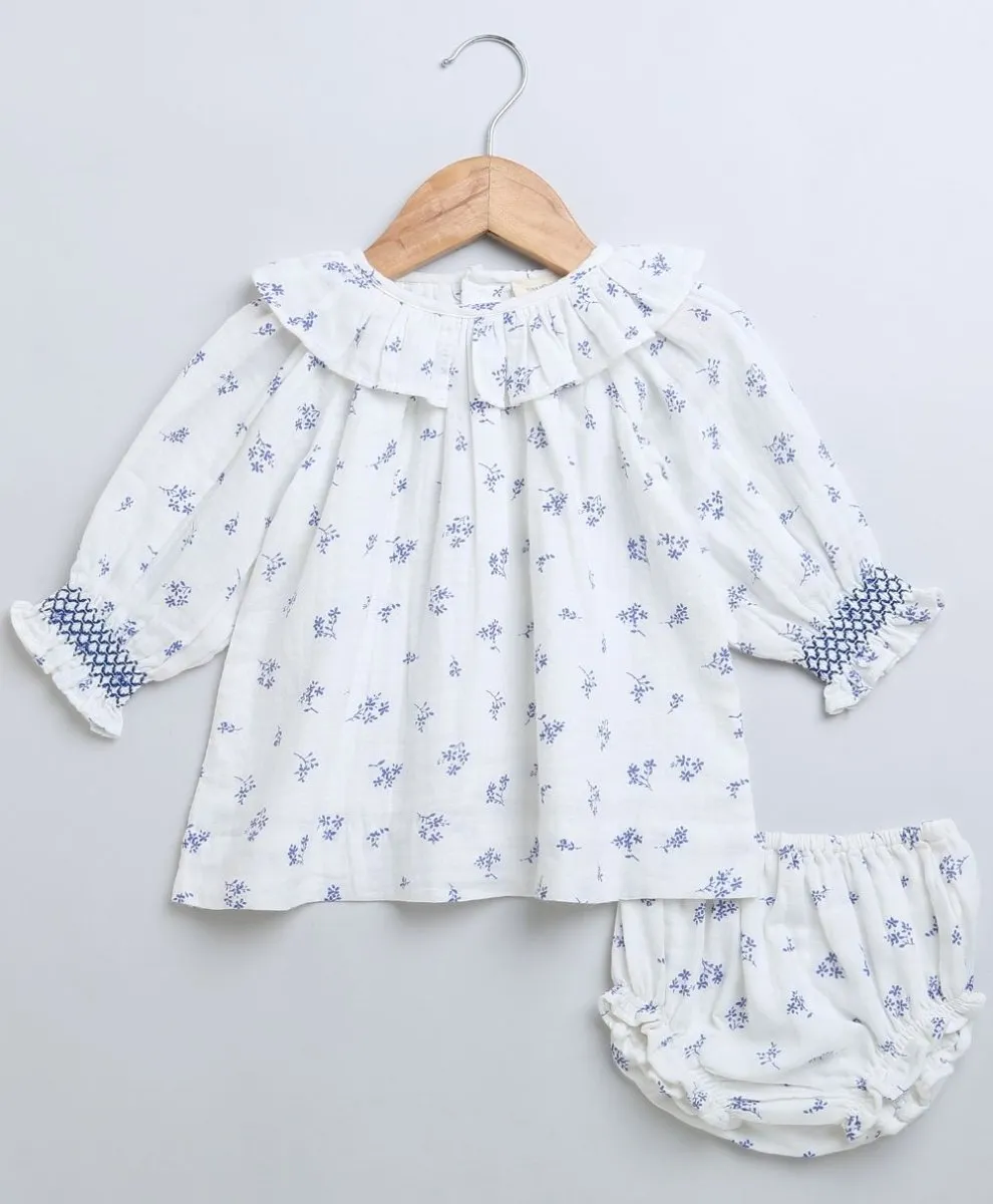 Sweetlime By AS Baby Girls Blue Floral Printed Cotton Dress with a Bloomer.