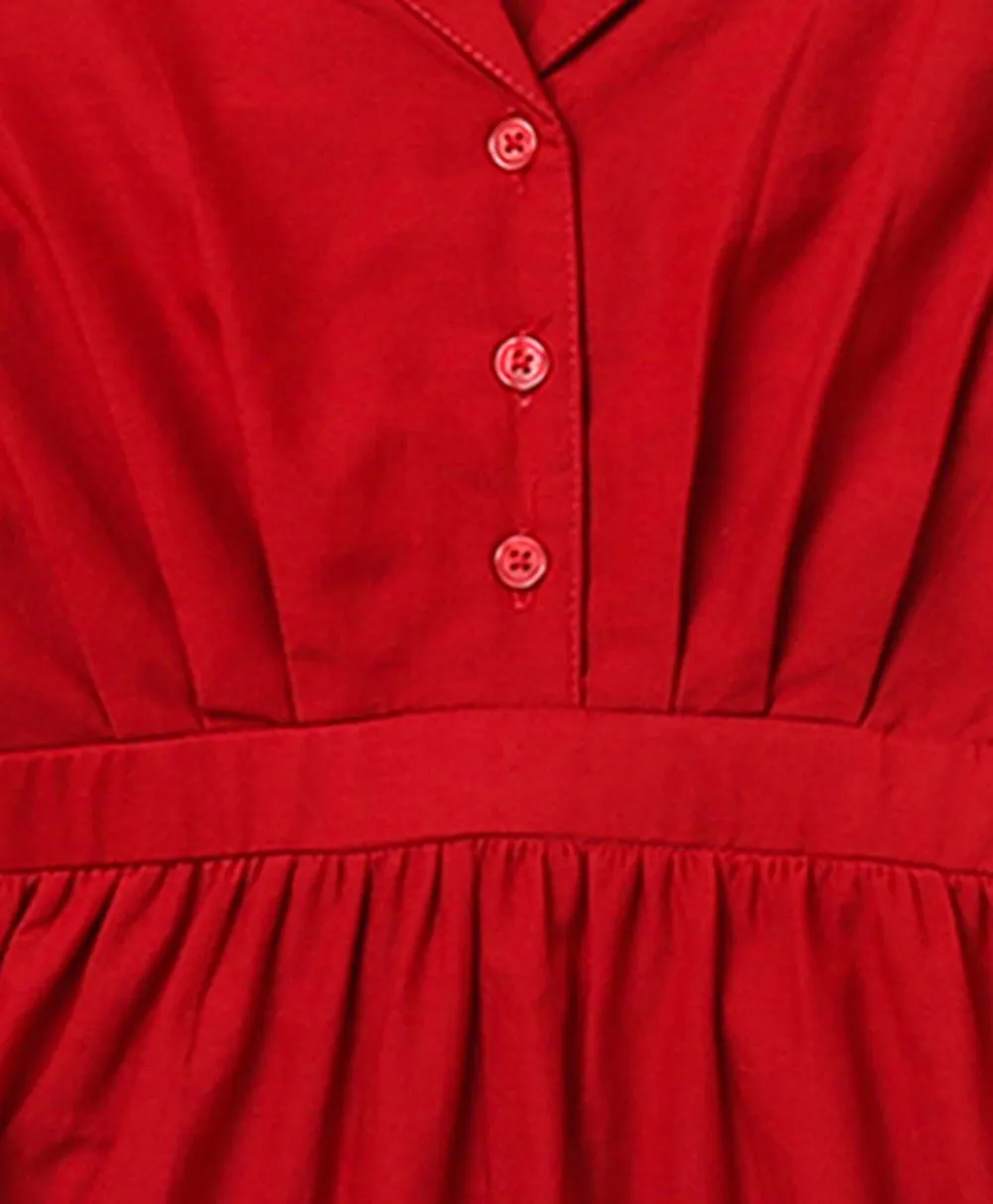 Sweetlime By AS Cherry Red Flared Schiffly Dress