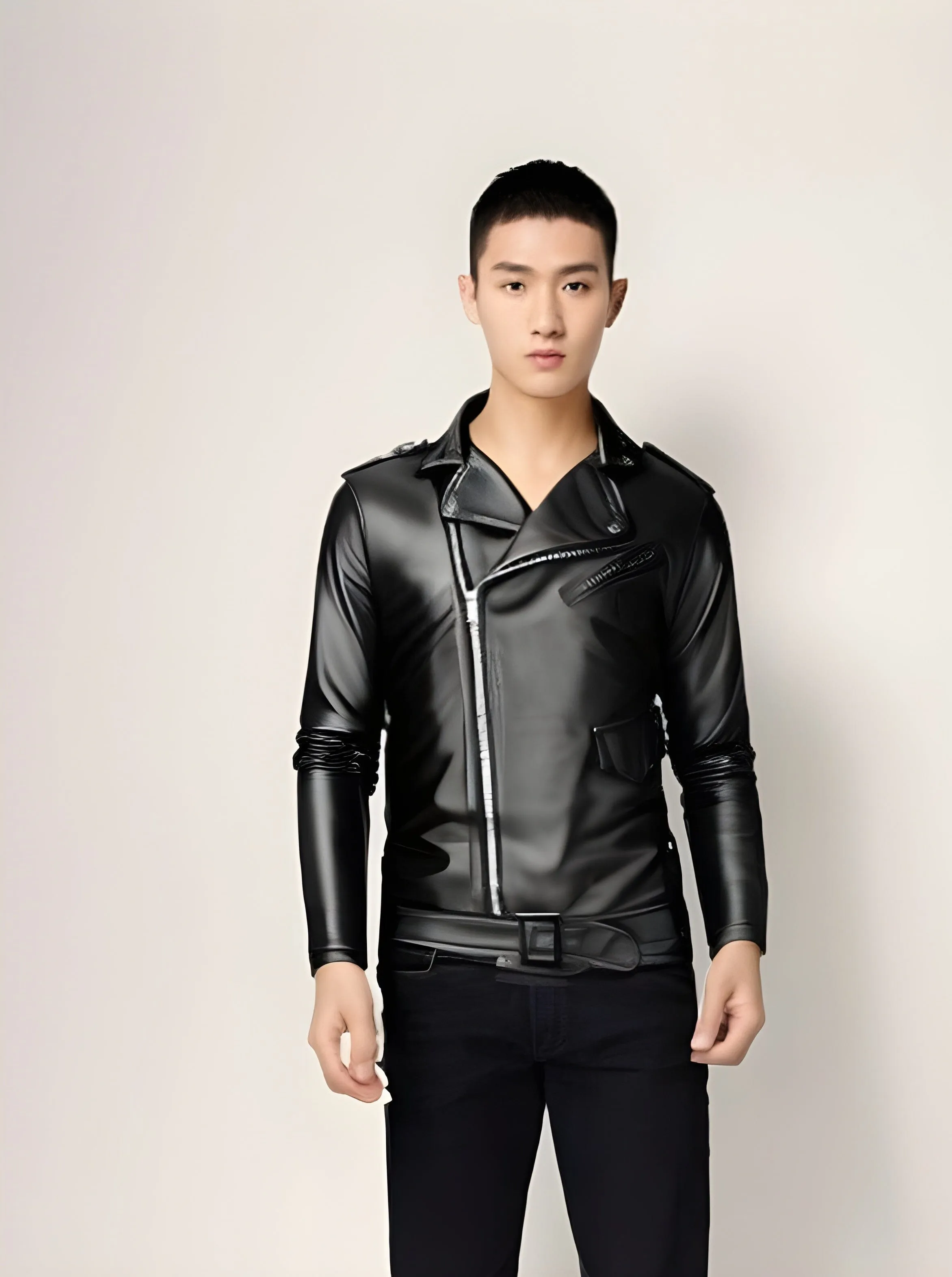 The Harley Slim Fit Faux Leather Moto Biker Jacket - Black