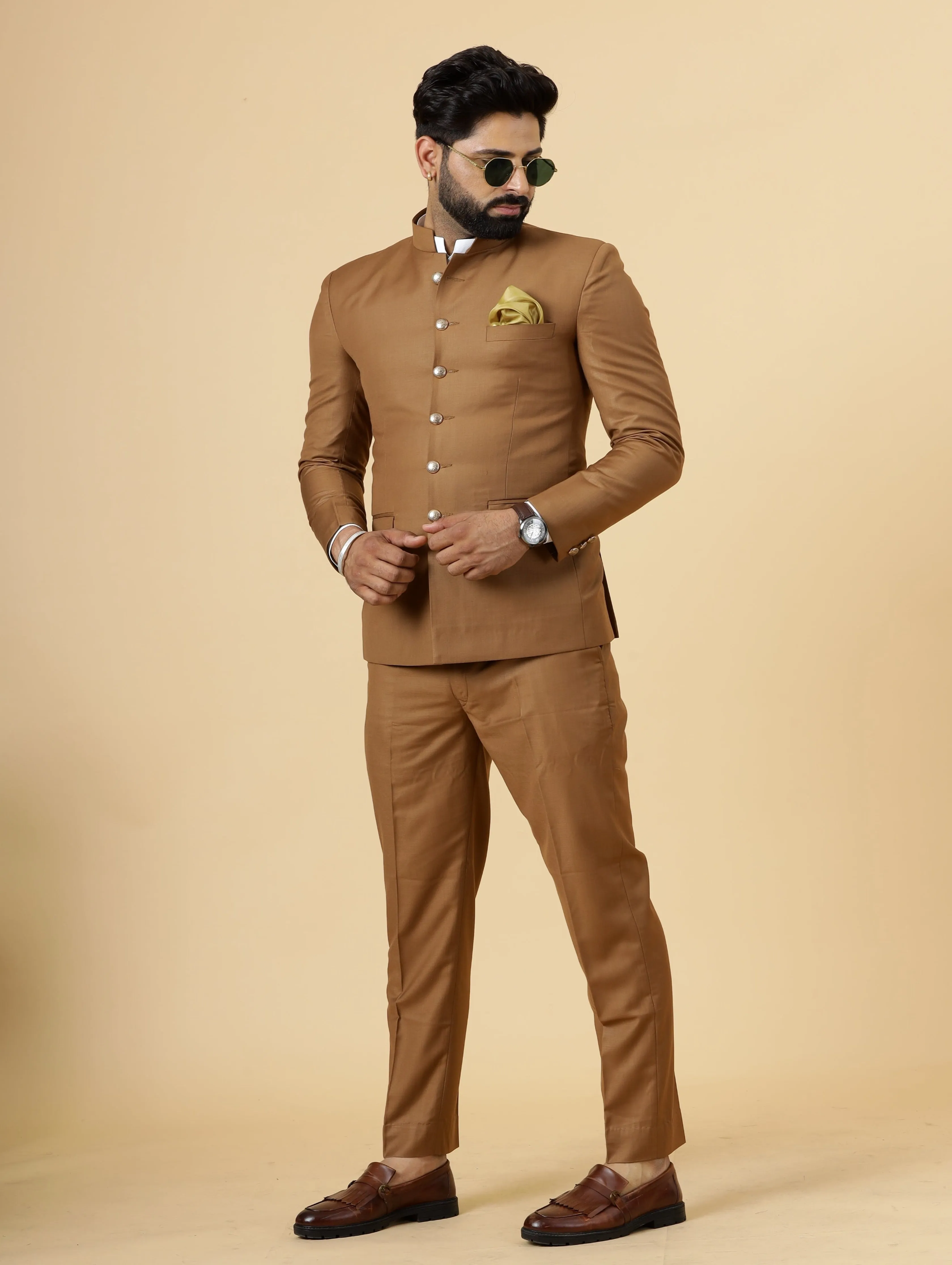 Traditional Caramel Brown Jodhpuri Suit | Perfect for Wedding and Casual wear|