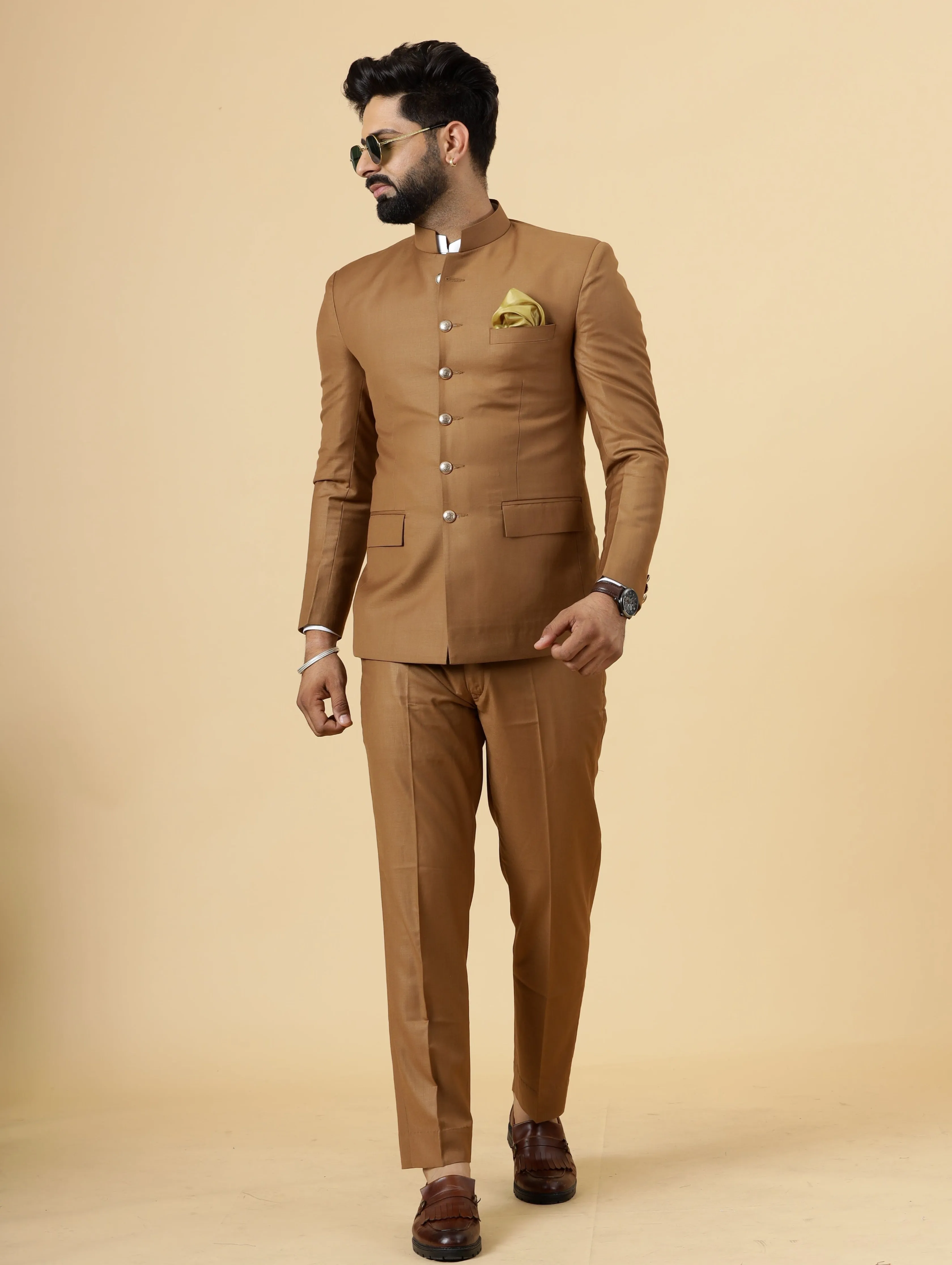 Traditional Caramel Brown Jodhpuri Suit | Perfect for Wedding and Casual wear|