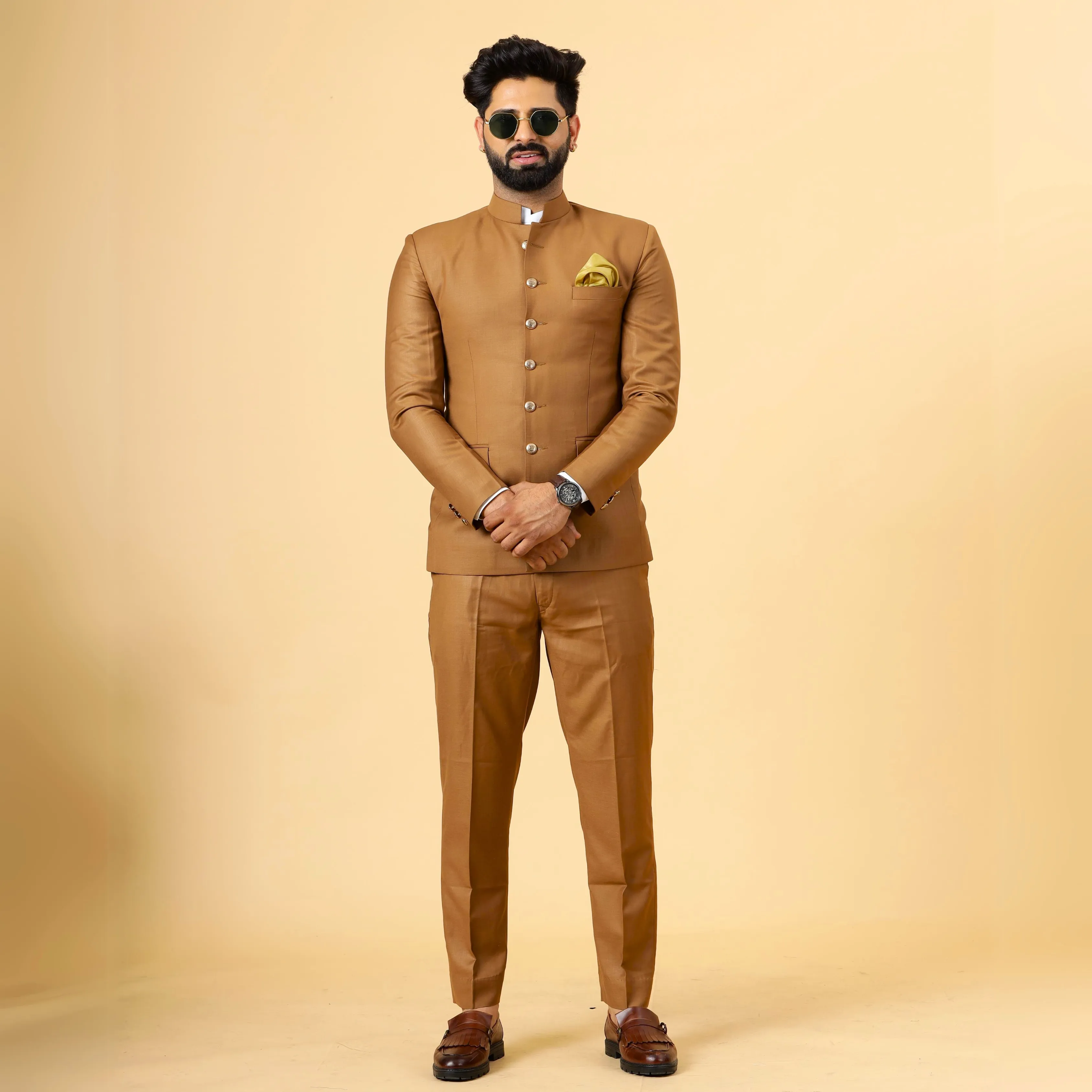 Traditional Caramel Brown Jodhpuri Suit | Perfect for Wedding and Casual wear|