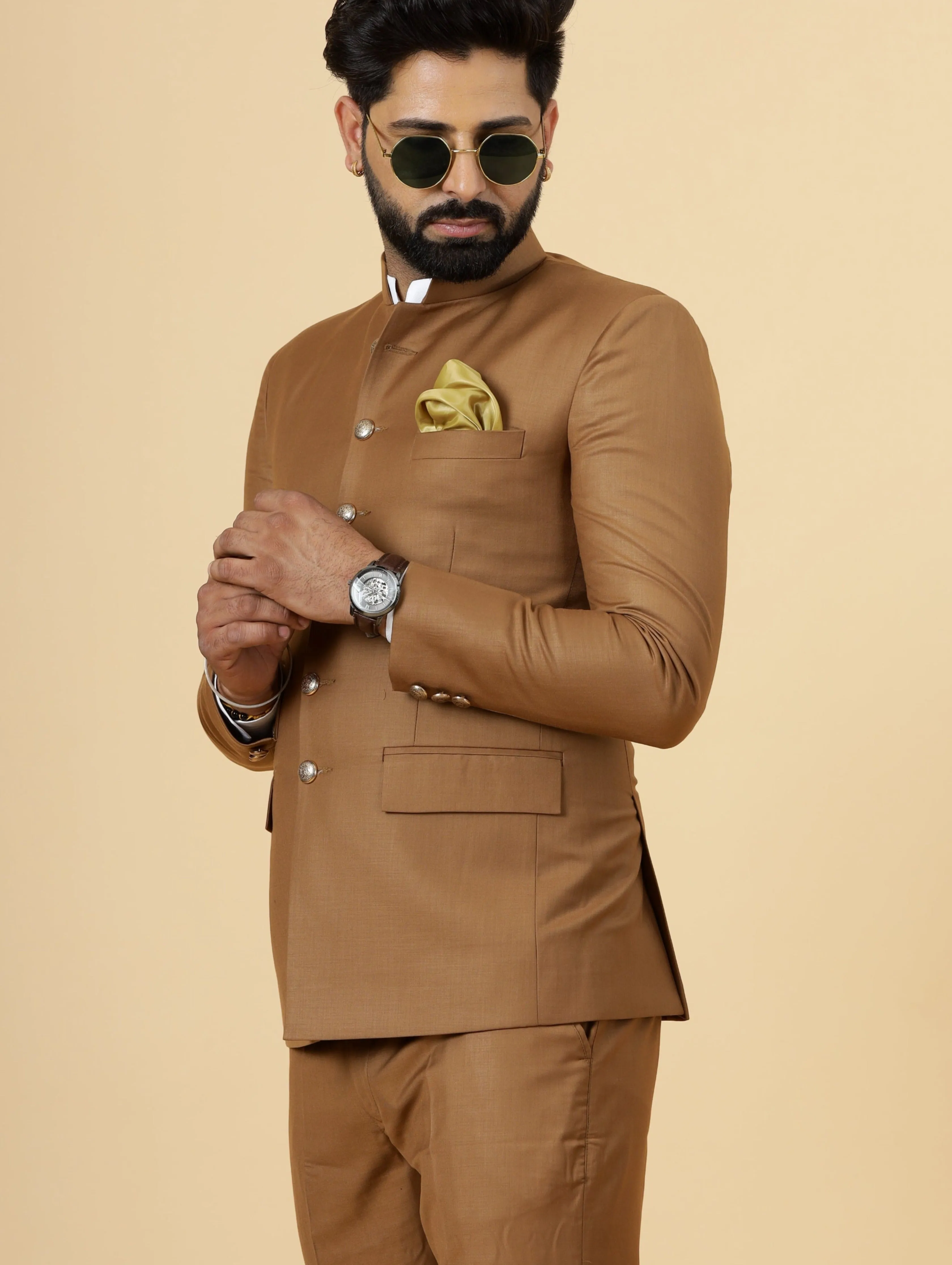 Traditional Caramel Brown Jodhpuri Suit | Perfect for Wedding and Casual wear|