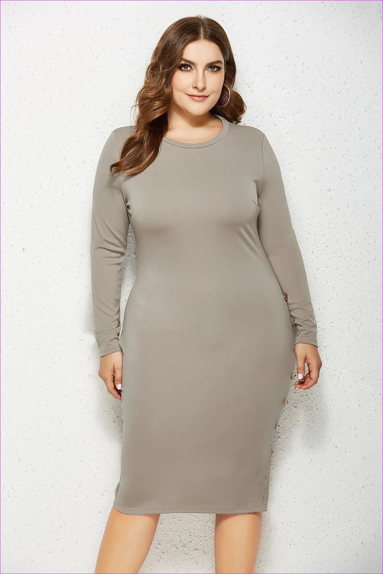 Voluptuous ( ) Plus Size Solid Buttoned Wrap Dress