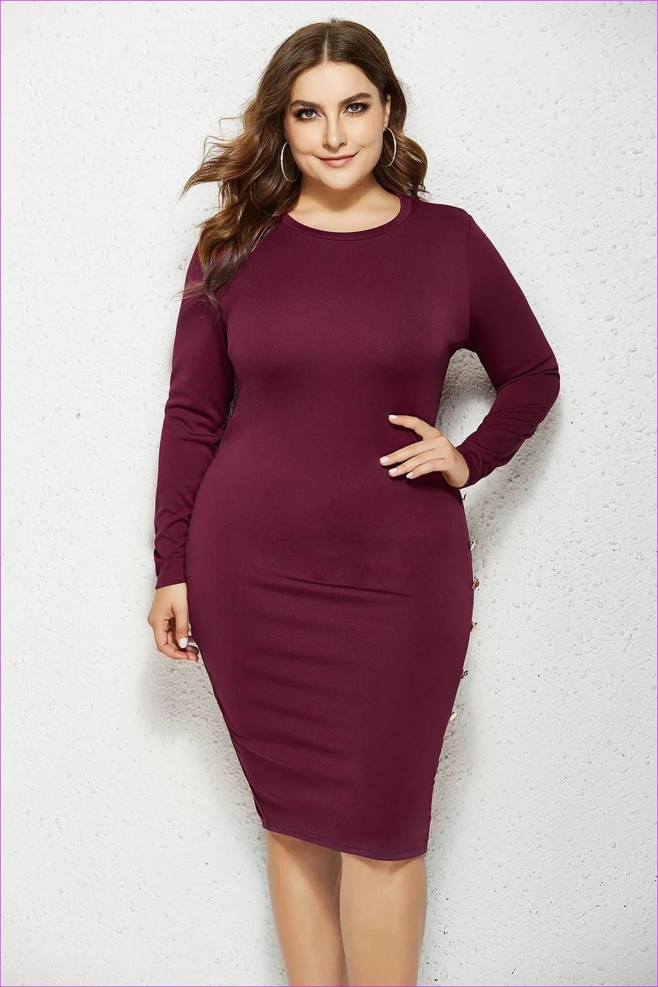 Voluptuous ( ) Plus Size Solid Buttoned Wrap Dress