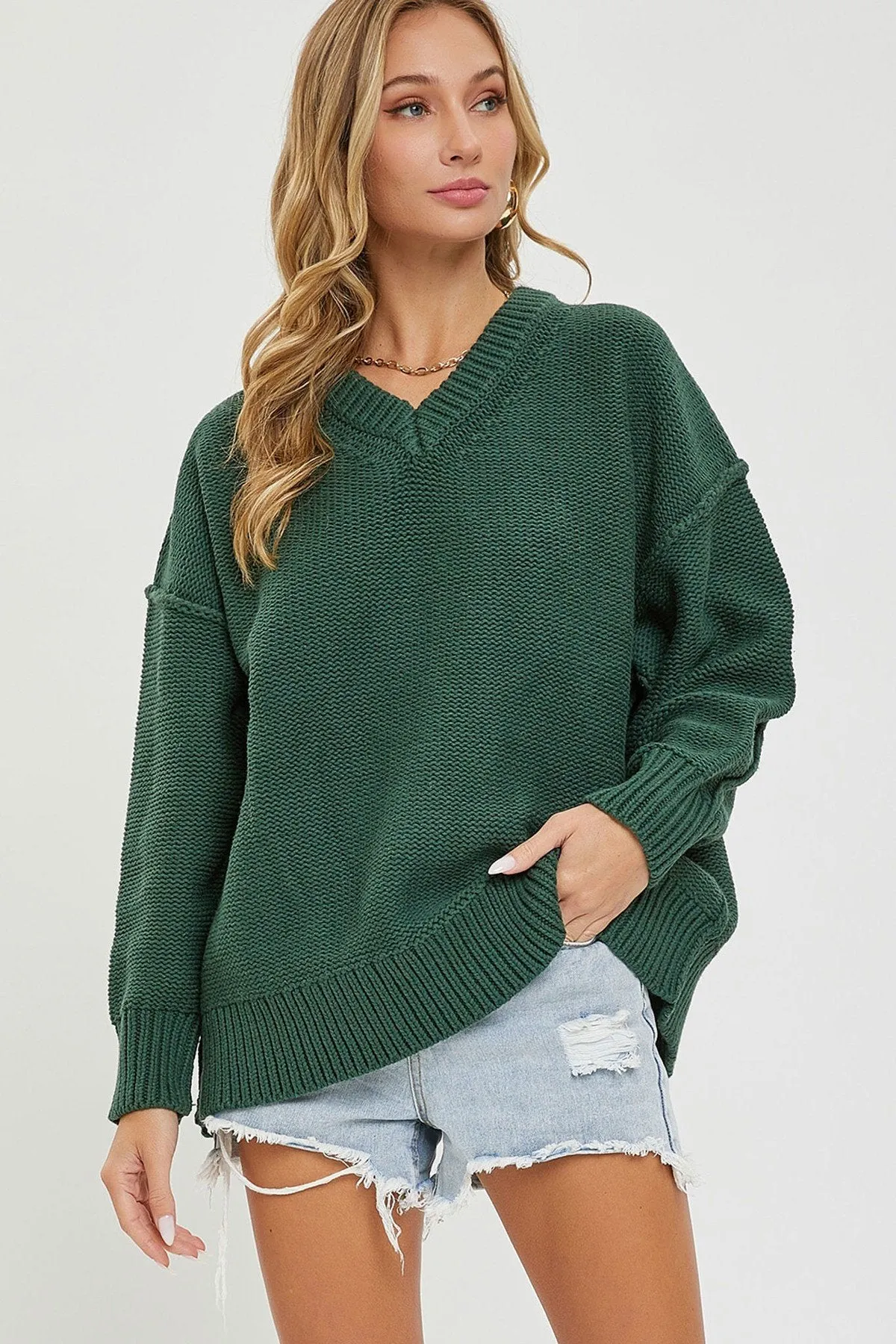 Women's V neck oversized sweater