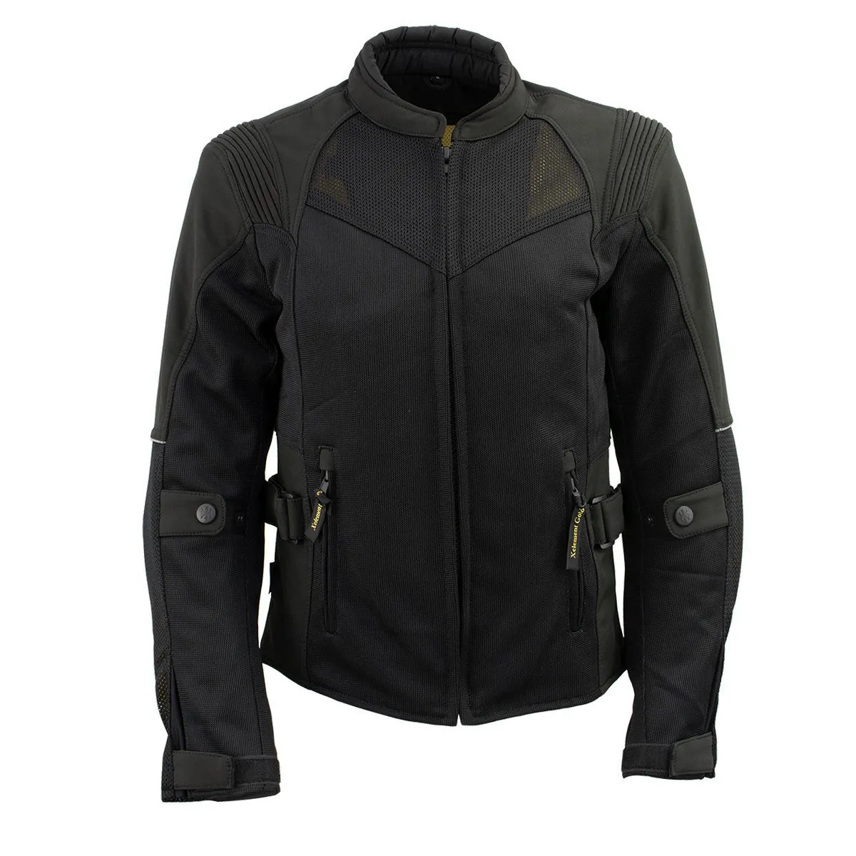 Xelement 'Gold Series' XS22006 Women's 'Be Cool' Black Textile and Soft-Shell Motorcycle Biker Jacket with X-Armor